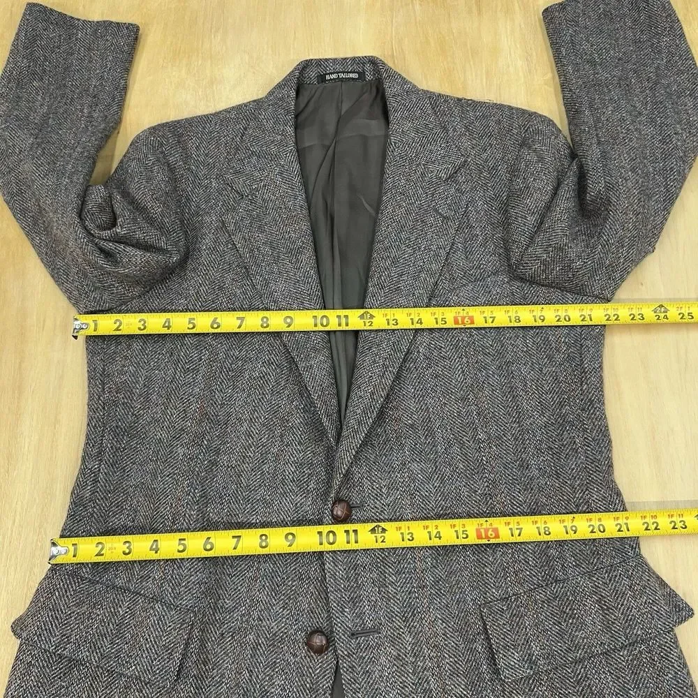 VTG Nordstrom Tweed Jacket Hand Tailored In Japan Men 43L Long Wool Herringbone‎